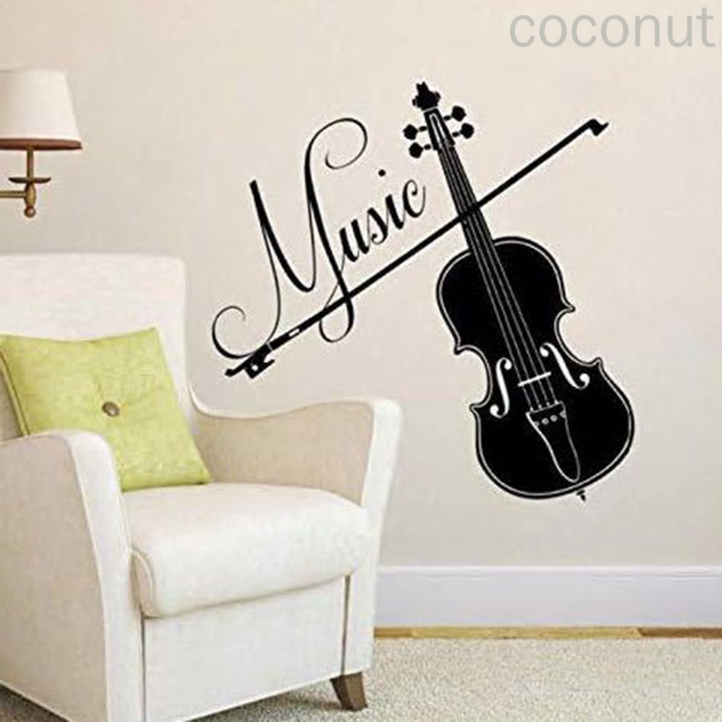 Miếng dán tường hình đàn violin trang trí phòng khách/phòng ngủ/nền sau TV