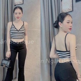 Áo kiểu nữ hai dây nữ cổ v croptop sọc ngang