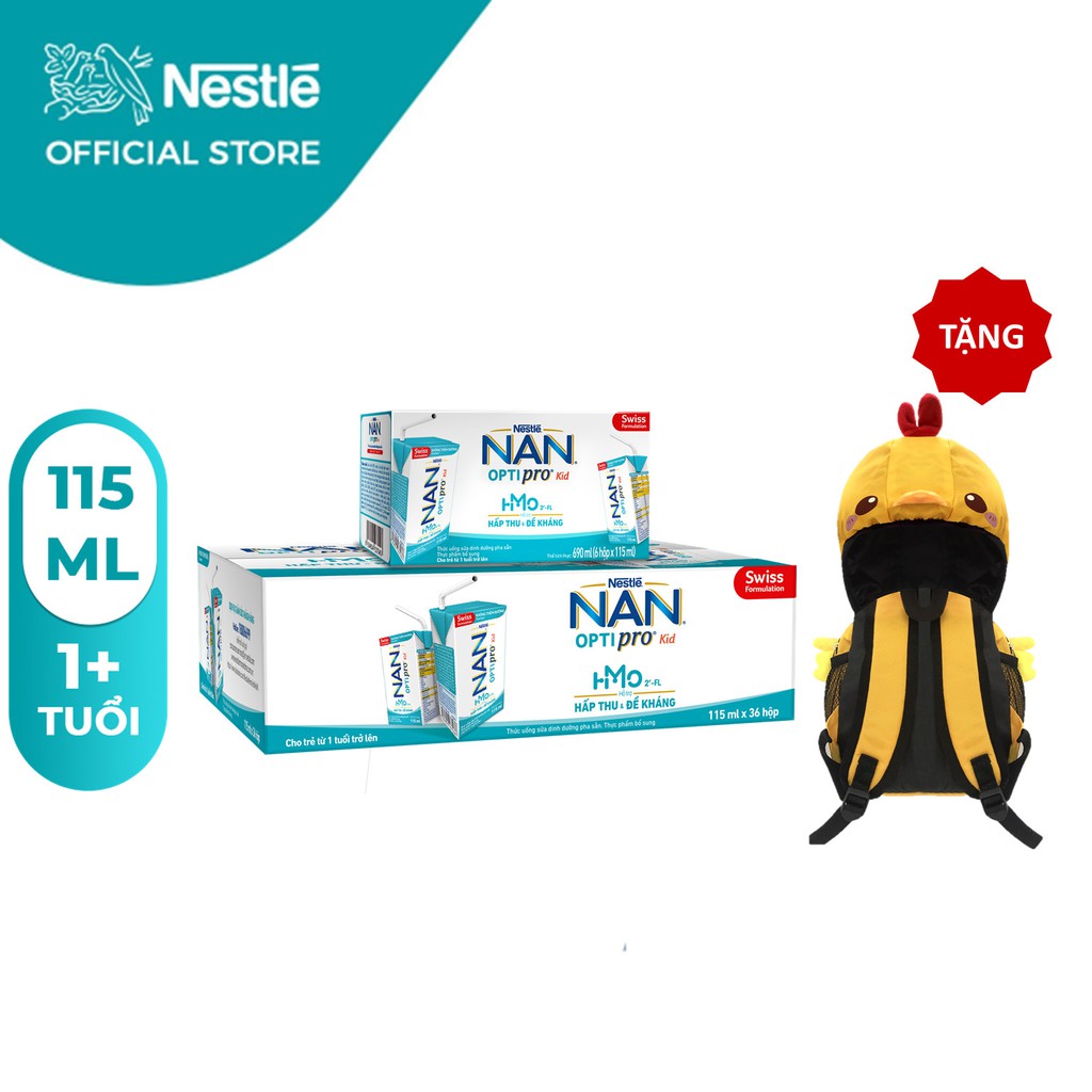 [Tặng 1 Balo Gà] Thùng 36 Hộp Sữa Dinh Dưỡng Pha Sẵn NESTLE NAN OPTIPRO Kid 115ml/Hộp