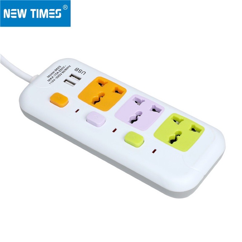 Ổ cắm điện thông minh newtimes 8623 - 3 cổng - 3 công tắc - 2usb sạc điện thoại