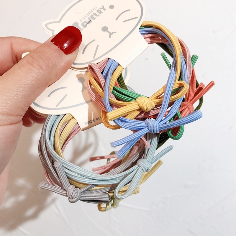 Set 6 Dây Buộc Tóc Thắt Nơ Đơn Giản Nhiều Màu Sắc Phong Cách Hàn Quốc