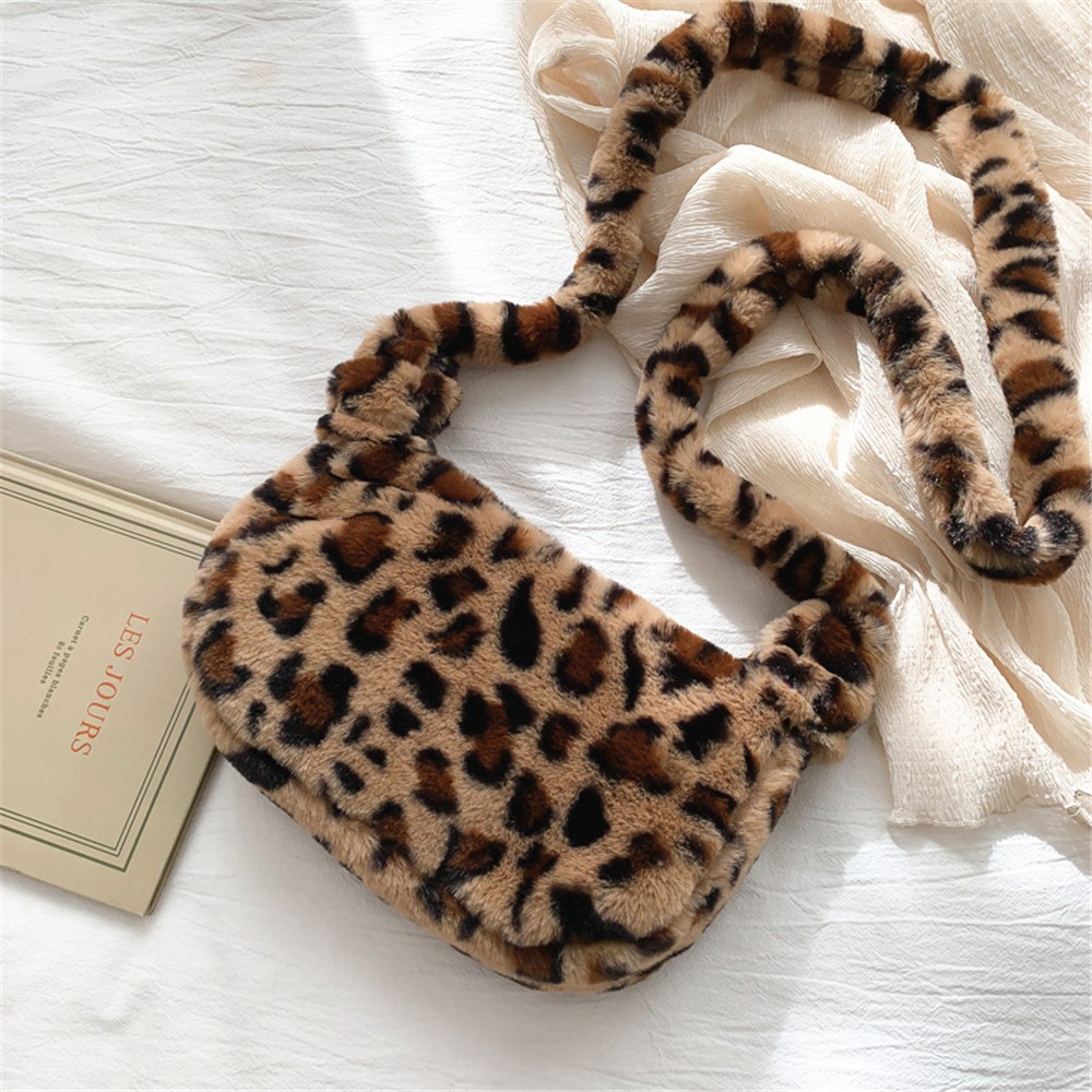 Túi xách đeo vai phủ lông họa tiết da báo nhiều màu cổ điển thời trang thu đông cho nữ