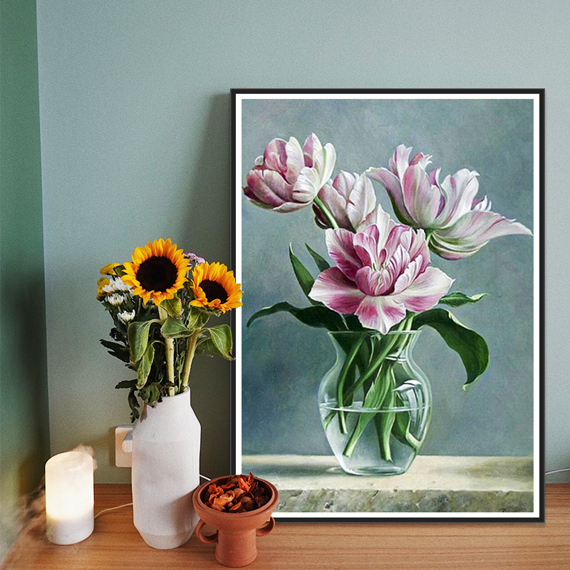 Bộ tranh đính đá 5D họa tiết bình hoa độc đáo kích thước 30x40cm DIY dùng trang trí