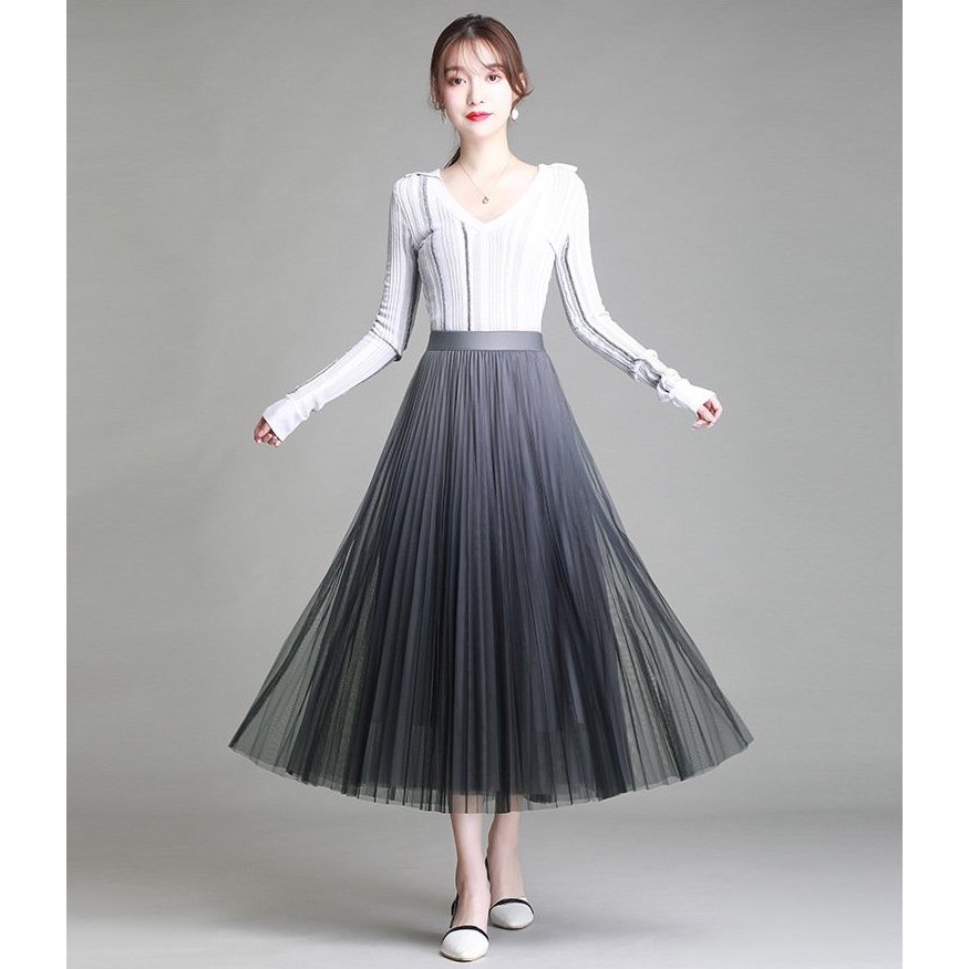 [Jamela Store] Chân váy xếp ly phối màu loang dáng dài | BigBuy360 - bigbuy360.vn