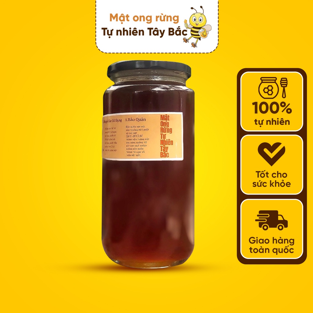 Mật ong rừng Tây Bắc nguyên chất 100% thiên nhiên chai 1000ml giúp bổ sung sức khoẻ, ngăn ngừa trào ngược dạ dày