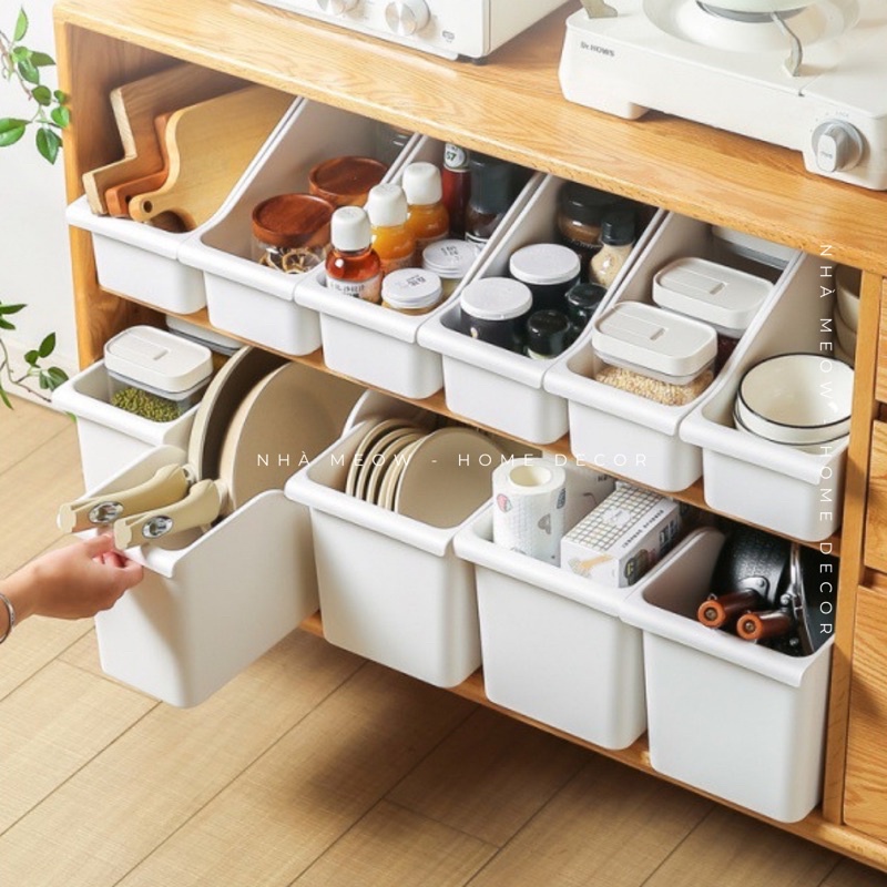 Hộp Nhựa Đựng Đồ Bếp Đa Năng Thông Minh Thiết Kế Bánh Xe Kéo Đẩy Phong Cách Nhật