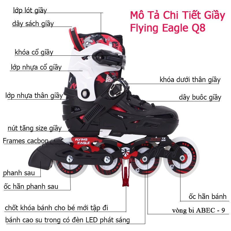 Giày Trượt Patin Flying Eagle Q8 [8 BÁNH SÁNG] (3 Màu ) SIÊU MỚI SIÊU HOT - HÀNG CHÍNH HÃNG