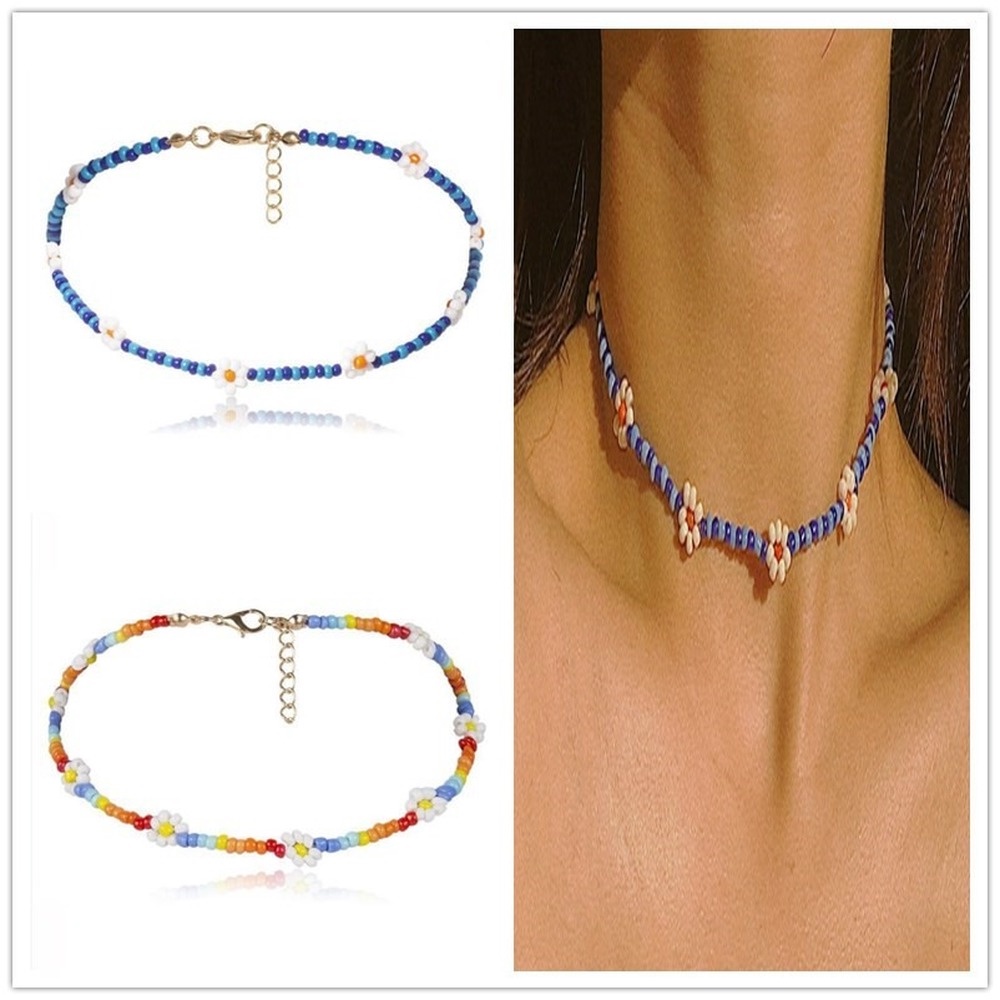Vòng Cổ Choker Đính Hạt Nhiều Màu Sắc Phong Cách Bohemian Thời Trang