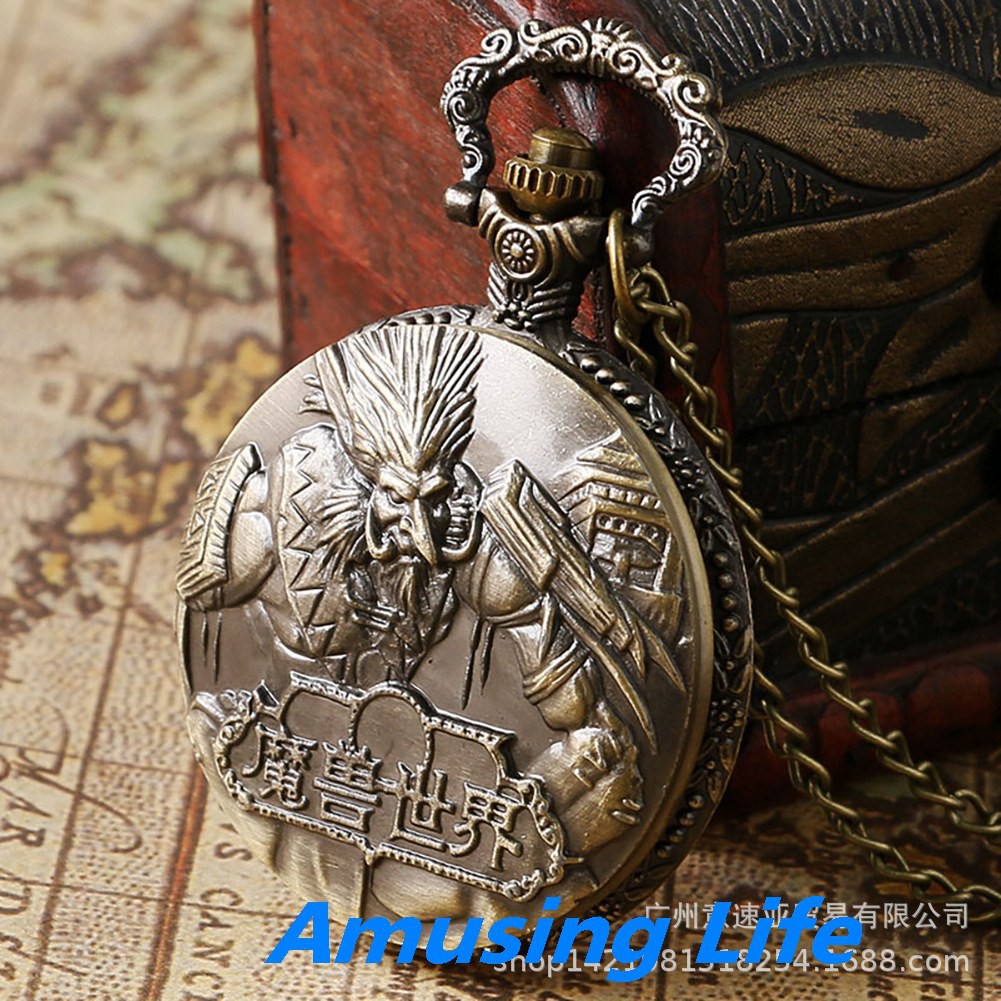 Quartz Pocket Watch Nhà Máy Cung Cấp Trực Tiếp Màu Xanh Lá Cây Lật World Of Warcraft Chủ Đề Kèm Vòng Cổ Tỳ Hưu Thạch Anh