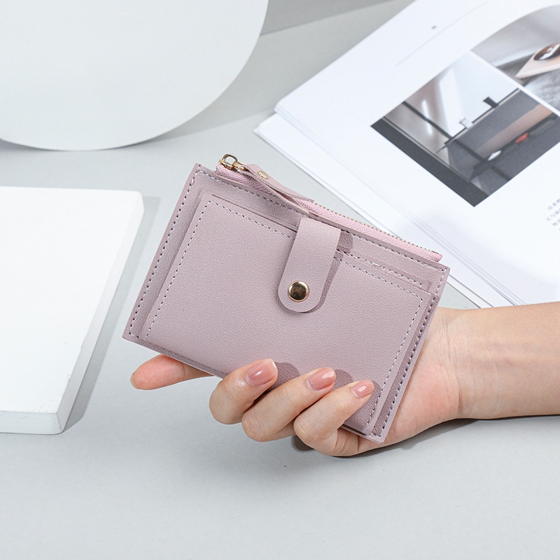 Ví dáng ngắn da PU đựng thẻ có khóa kéo phong cách Hàn Quốc thời trang dành cho nữ