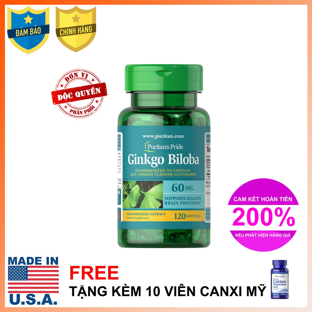 Viên uống tăng cường tuần hoàn não Puritan's Pride Ginkgo Biloba 60mg 120 viên Gingko Biloba