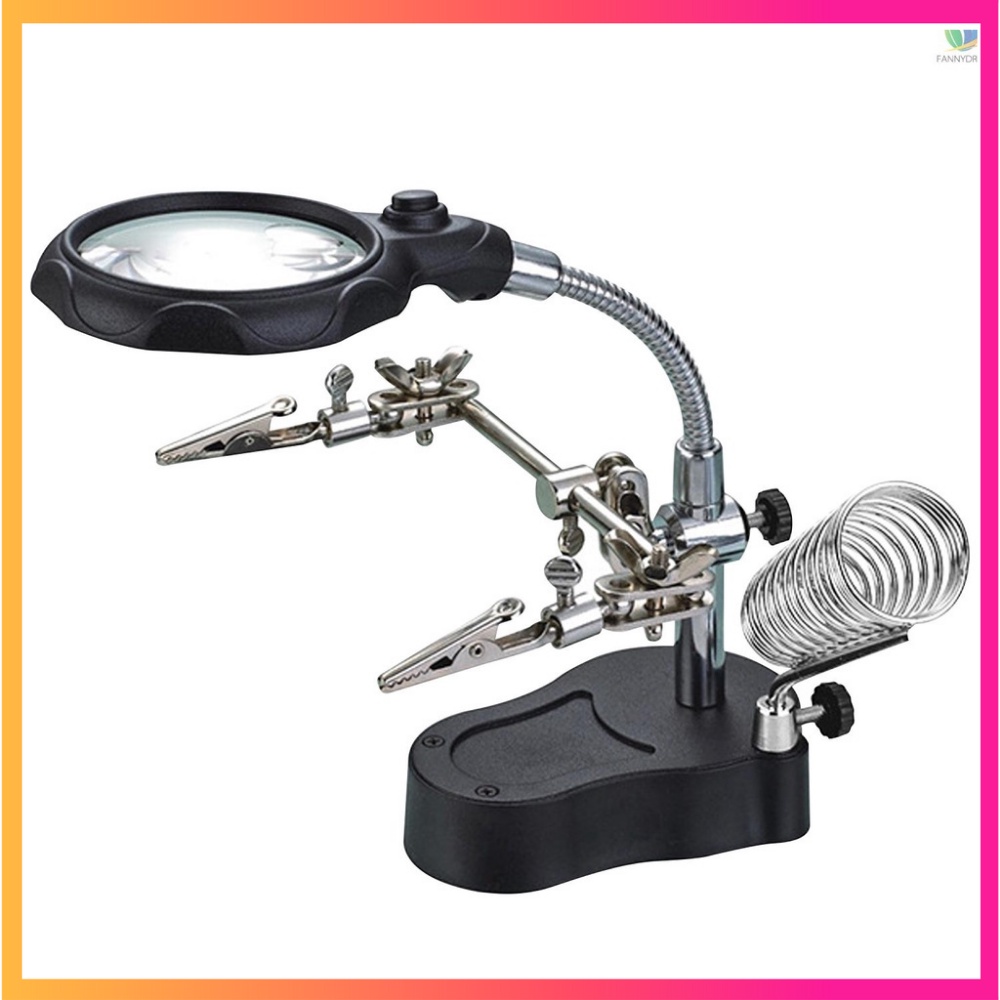 kính lúp để bàn đa năng có đèn led giá đỡ kẹp phụ trợ sửa chữa đồng hô hàn mạch điện tử phóng đại 3.5x12X KL06