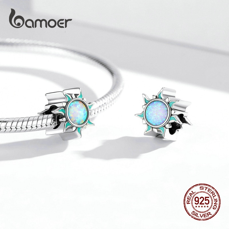 Hạt charm Bamoer BSC509 bằng bạc 925 đính đá opal trang trí đồ trang sức thời trang cho nữ DIY