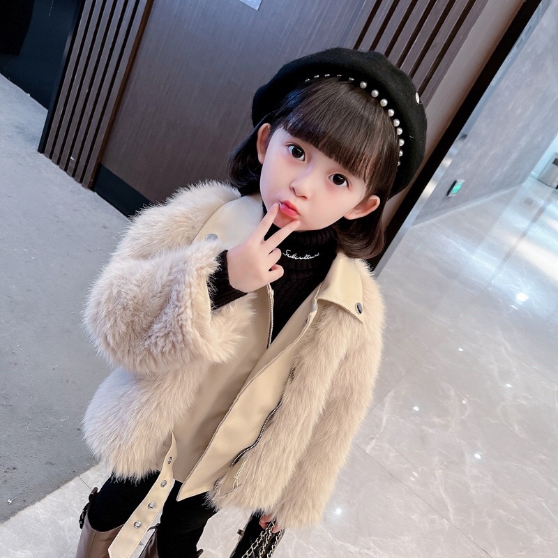 Áo khoác lông cho bé gái - Áo khoác da phối lông - ORDER