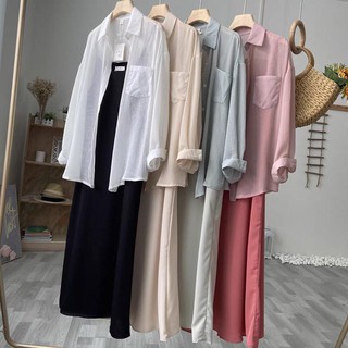 Sét váy 2 dây lụa kèm áo sơ mi voan