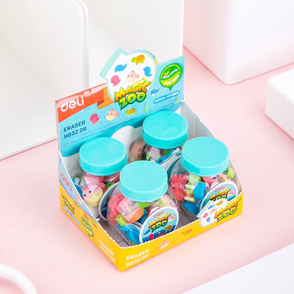 Bộ Gôm Tẩy 1 Ống Hình Động Vật Dễ Thương (20 Cái)