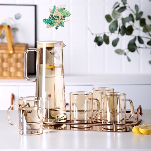 Bình nước thuỷ tinh chịu nhiệt Soda Lime kèm khay cao cấp - VS63