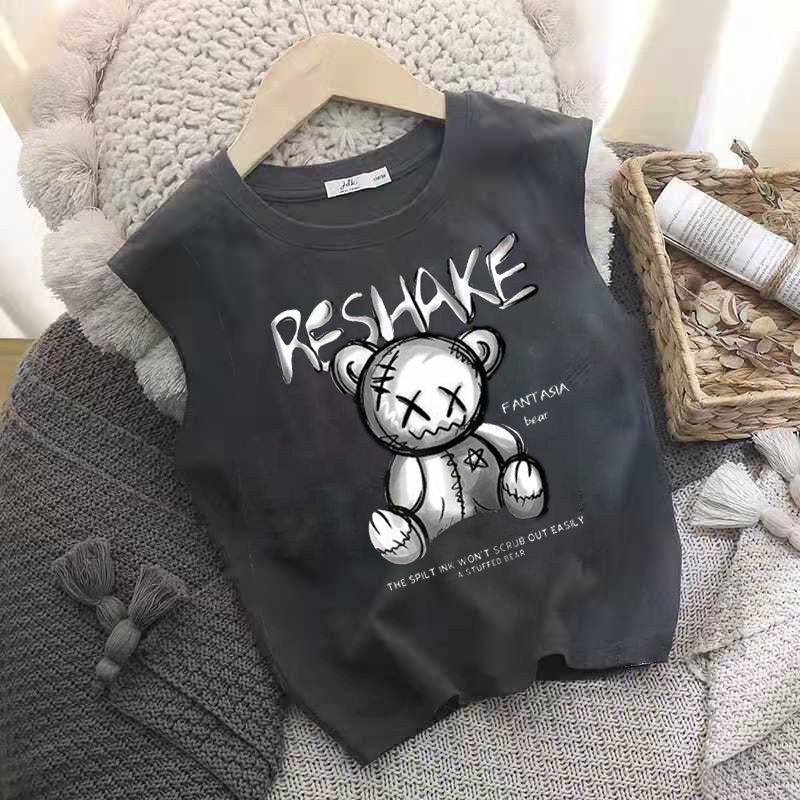 Áo Thun Sát Nách Vải Cotton Mỏng Kiểu Hàn Quốc Thời Trang Mùa Hè Cho Bé Trai