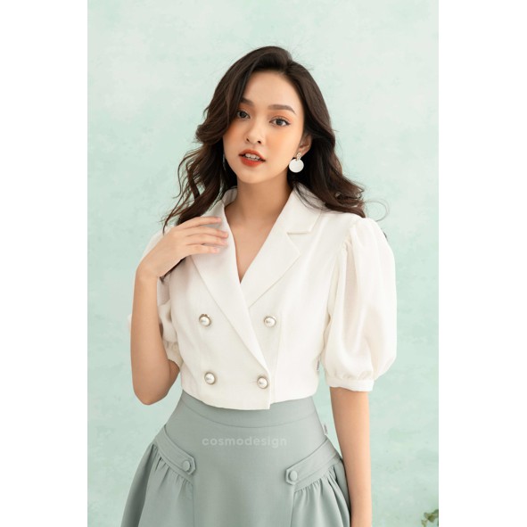 [COSMO Design] Áo Vest Trắng Ngắn Tay Phồng