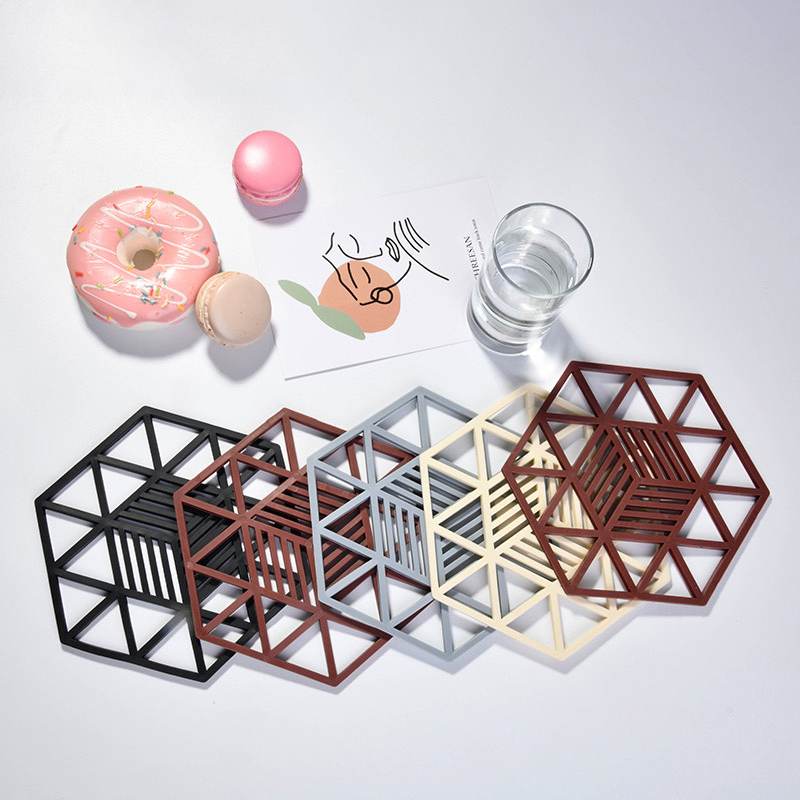 Ossayi Tấm Lót Ly Bằng Silicone Thiết Kế Hình Học Cách Nhiệt Phong Cách Bắc Âu