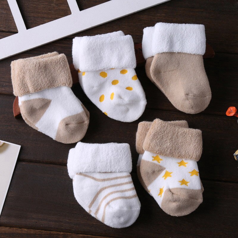Set 5 đôi tất cotton tới mắt cá chống trượt cho trẻ sơ sinh 0-12 tháng mới biết đi