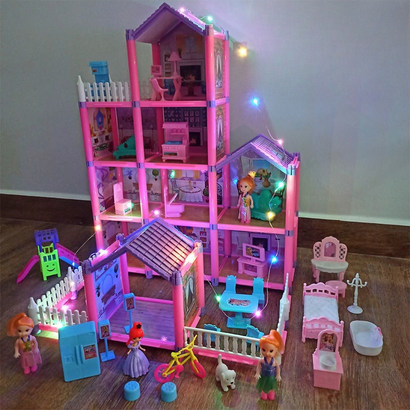 Đồ chơi lắp ráp nhà búp bê DIY lâu đài công chúa Barbie cỡ lớn
