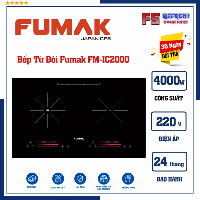 Bếp Từ Đôi Fumak FM-IC2000, Công suất 4000W, Bảo hành 24 tháng - F5.Refresh