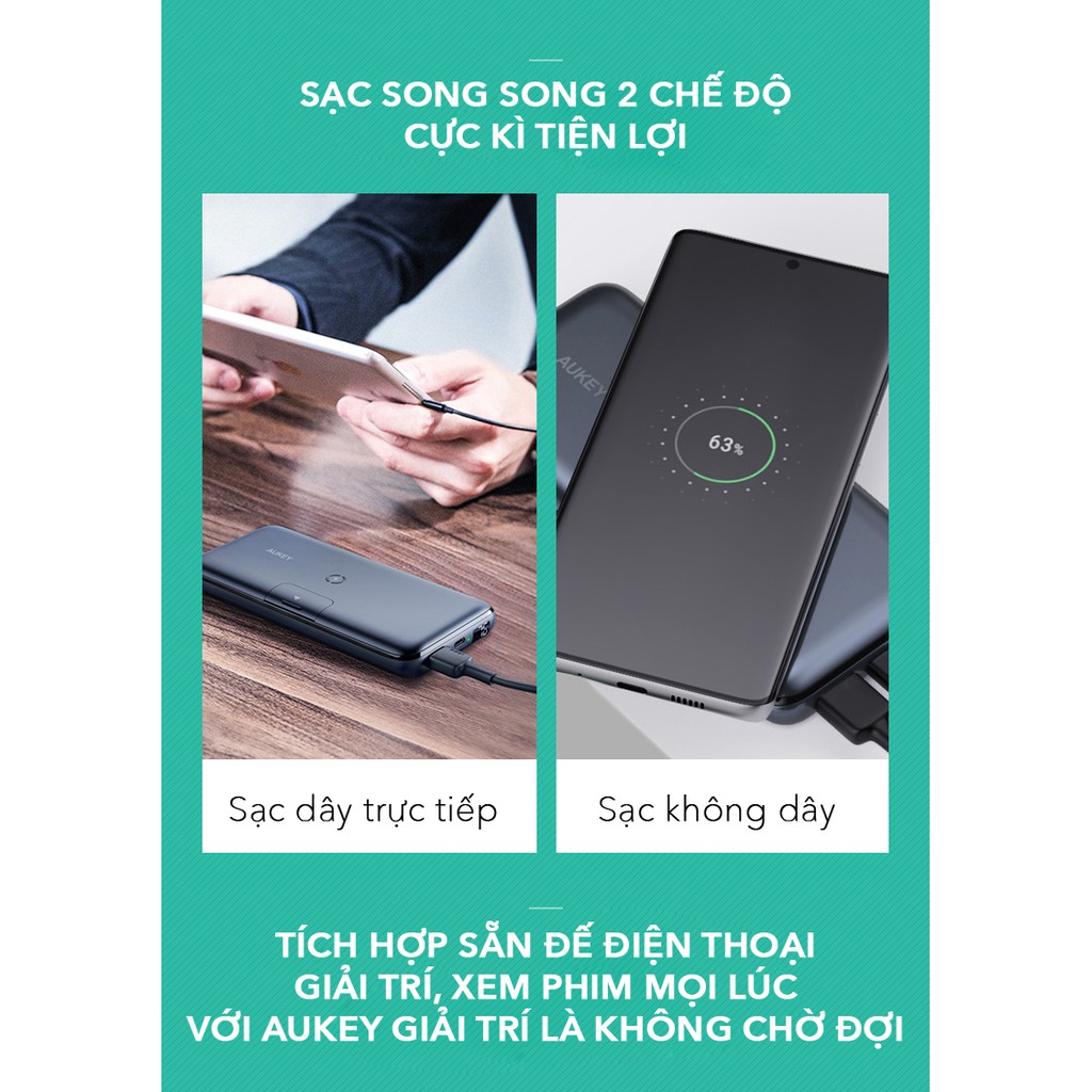 Pin Sạc Dự Phòng 10000mAh Aukey PB-WL02, PB-WL03S 20000mAh PD 18W, QC 3.0, Không Dây Qi 10W