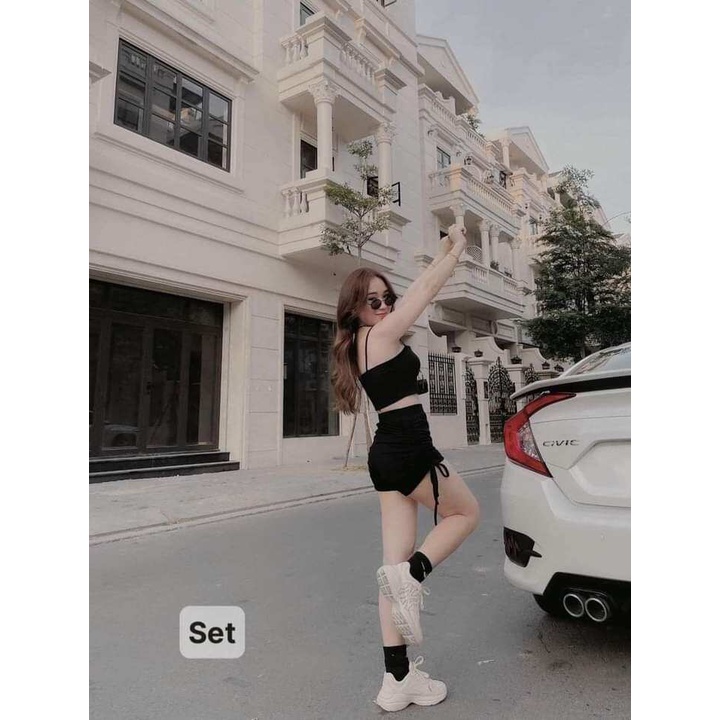 SÉT ÁO 2 DÂY QUẦN ĐÙI RÚT SƯỜN CỰC XINH PHOM 40-58KG MANG VỪA  cho các nàng mix chung hoặc tách riêng đều đẹp