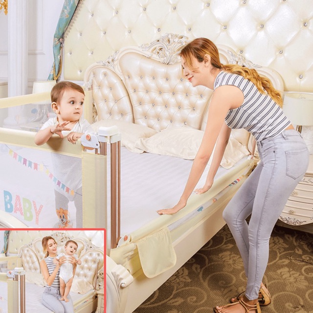 [Bản nâng cấp] Thanh chắn giường BabyQuiner dạng trượt thanh kép