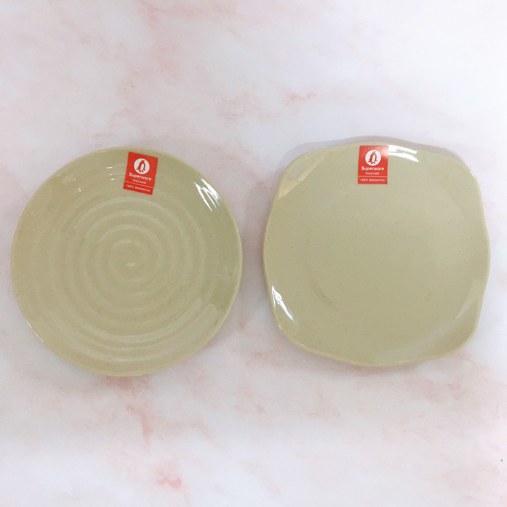 Đĩa Vuông - Tròn Có Vân SUPERWARE Nhựa Phíp 100% Melamine Nâu Đá - Stone