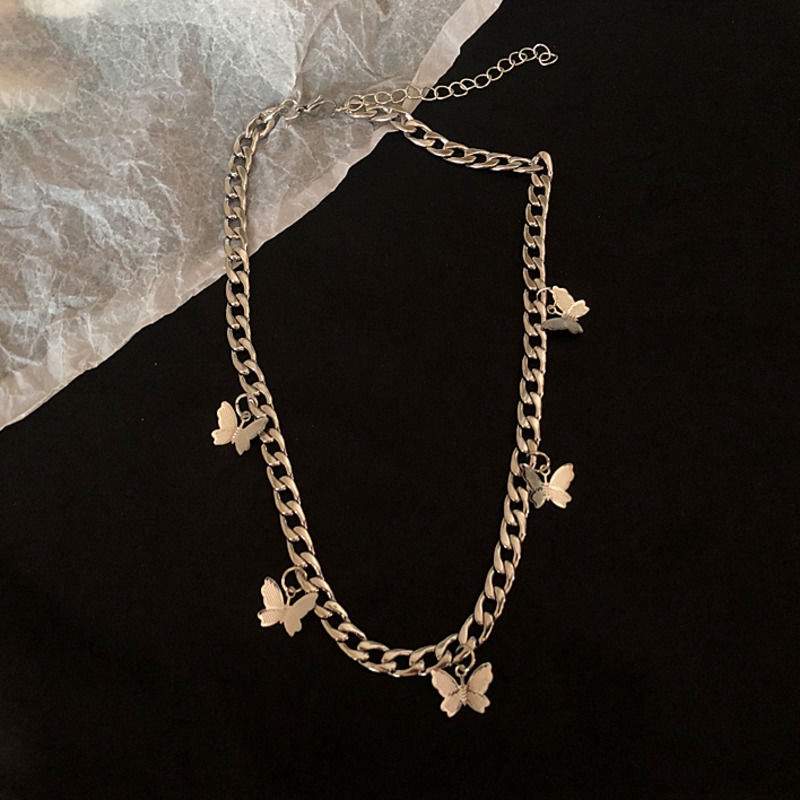 Vòng cổ choker ngắn bằng thép titan mặt hình bướm nhỏ ba chiều 22388