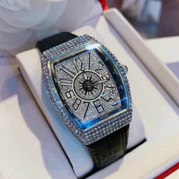 Đồng Hồ Nữ Đẹp, Đồng Hồ Đeo Tay Thời Trang Franck Muller Cao Cấp Viền Thép Mặt Đá Sang Chảnh Siêu Hót