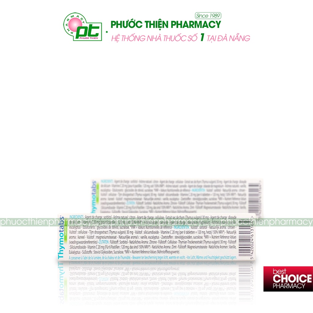 Viên ngậm ho thảo dược giúp giảm ho, viêm họng từ Bỉ ThymoTabs Nature 24 Viên - dùng cho bà bầu, người lớn, trẻ em