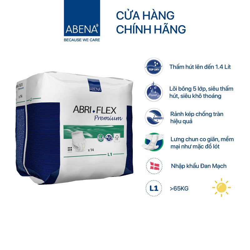 Bỉm tã quần người lớn thấm hút 1.4 lít Abena Abri Flex L1 (14 miếng) - Nhập khẩu Đan Mạch