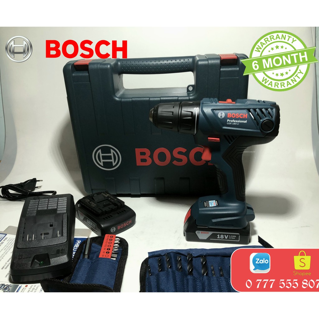 [GSR 180-Li] Máy khoan vặn vít dùng pin Bosch 18V (kèm phụ kiện) (BH 6 tháng) [CHÍNH HÃNG]