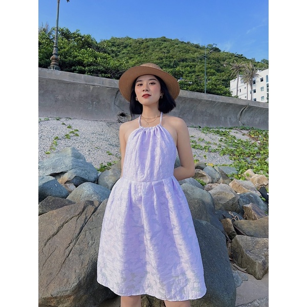 YU CHERRY | Đầm cổ yếm nữ, không tay thêu họa tiết đám mây Mimi Yem Dress YD160