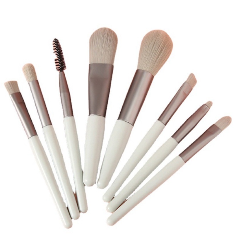 Set 8 cọ trang điểm cán gỗ lông mềm mini xinh xắn ILY