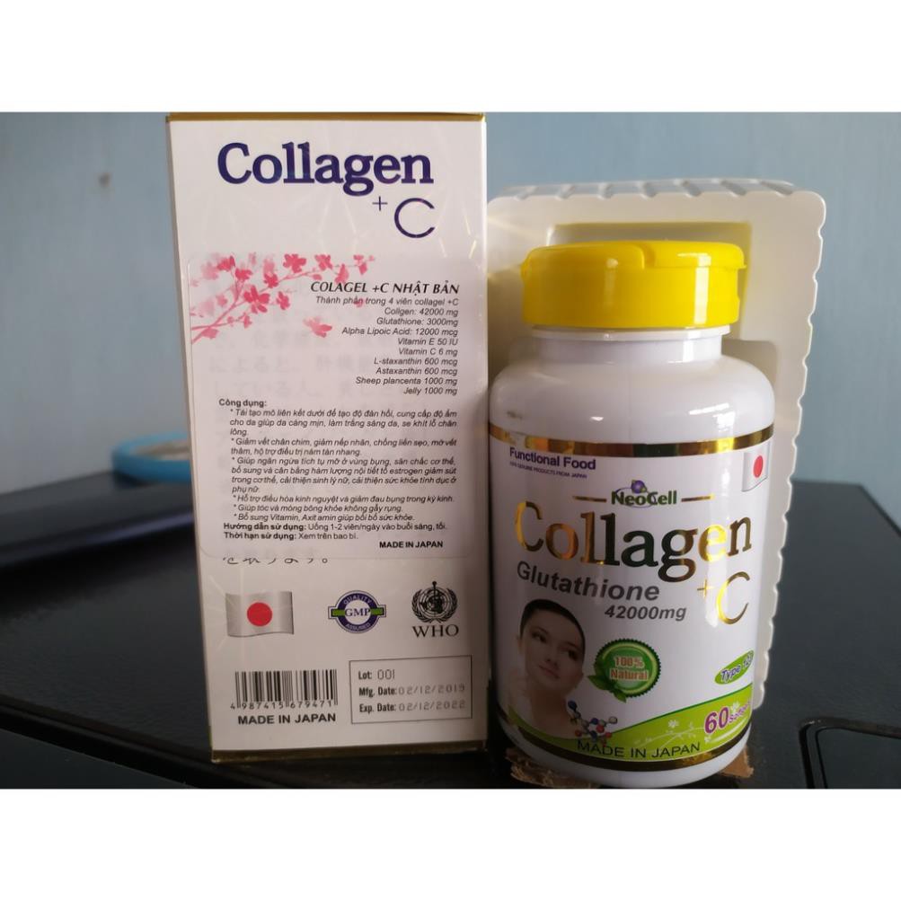 Collagen Glutathione C 42000mg làm đẹp da nám da vàng da chỗng lão hoá da hop 60vien