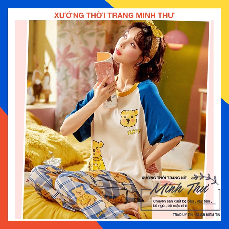 Đồ bộ nữ mặc nhà thời trang mới nhất - Chất liệu Cotton cao cấp - ( Quần Dài Tay Ngắn - TNQD - 03 )