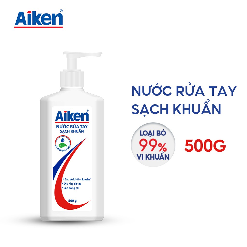 [Mã COSBDAG5 giảm 8% đơn 150k] Aiken Nước rửa tay sạch khuẩn 500g - Tặng Gel rửa tay 100ml