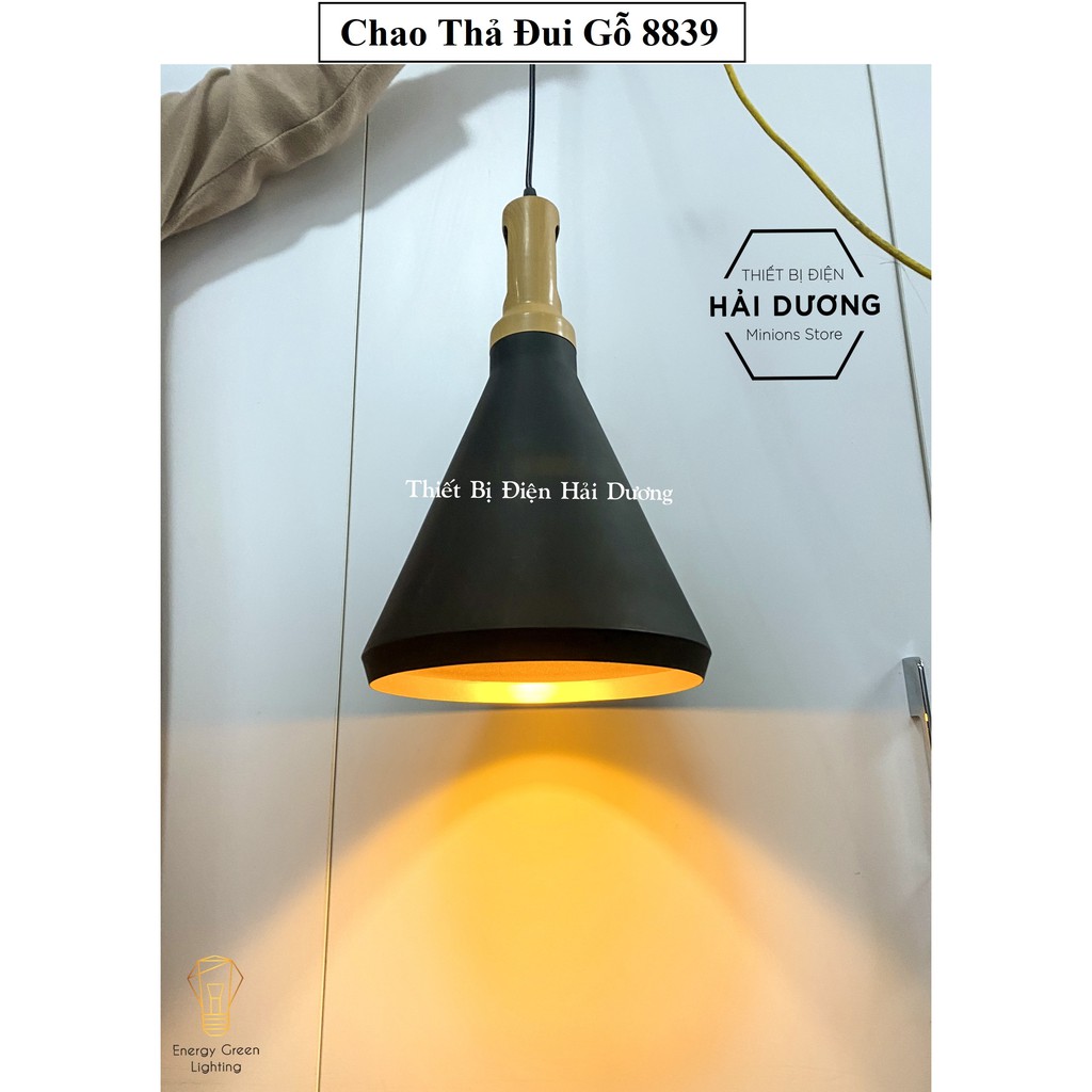 Đèn thả lồng sắt đuôi gỗ dáng chữ A (Đen) - Phù hơp cho quán cafe, phòng ăn, phòng khách - Chưa bao gồm bóng
