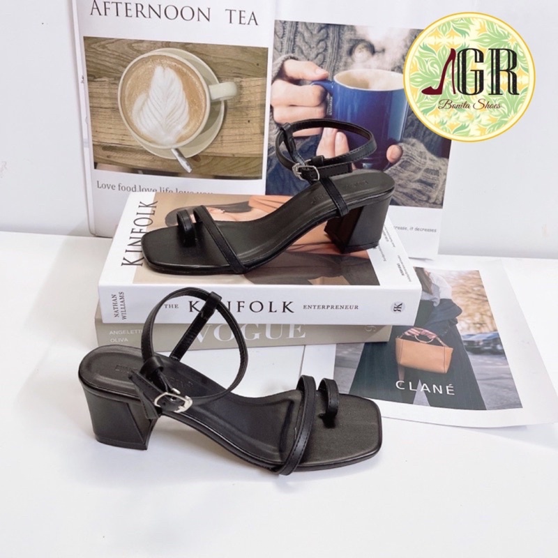 Sandal xỏ ngón quai ngang hh gót vuông 6p
