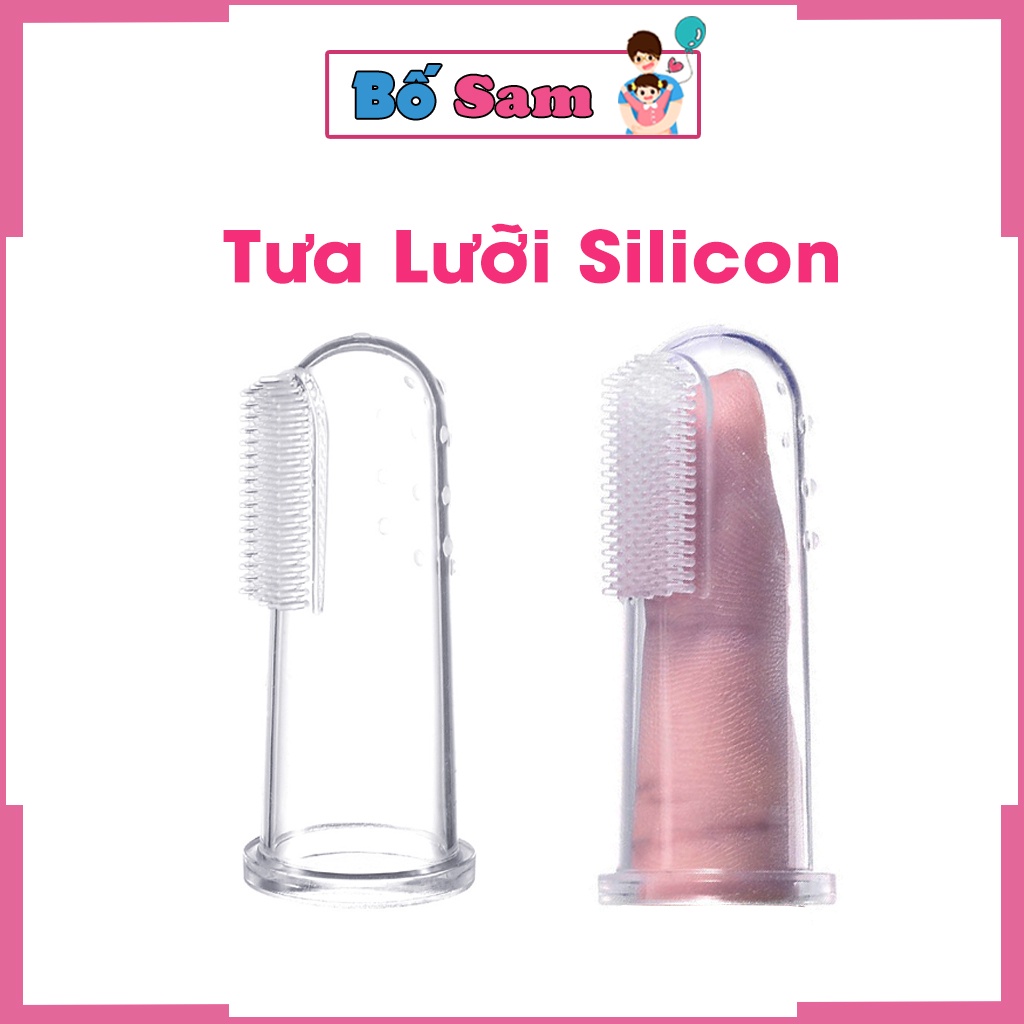 Rơ lưỡi silicon xỏ ngón, tưa lưỡi đánh răng cho bé có hộp đựng vệ sinh Shop Bố Sam