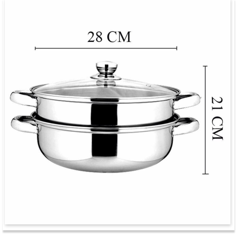 NỒI HẤP INOX 2 TẦNG ĐA NĂNG, NỒI CÁCH THỦY DÙNG ĐƯỢC CHO BẾP TỪ (SIZE 28CM) - NOIHAP2T