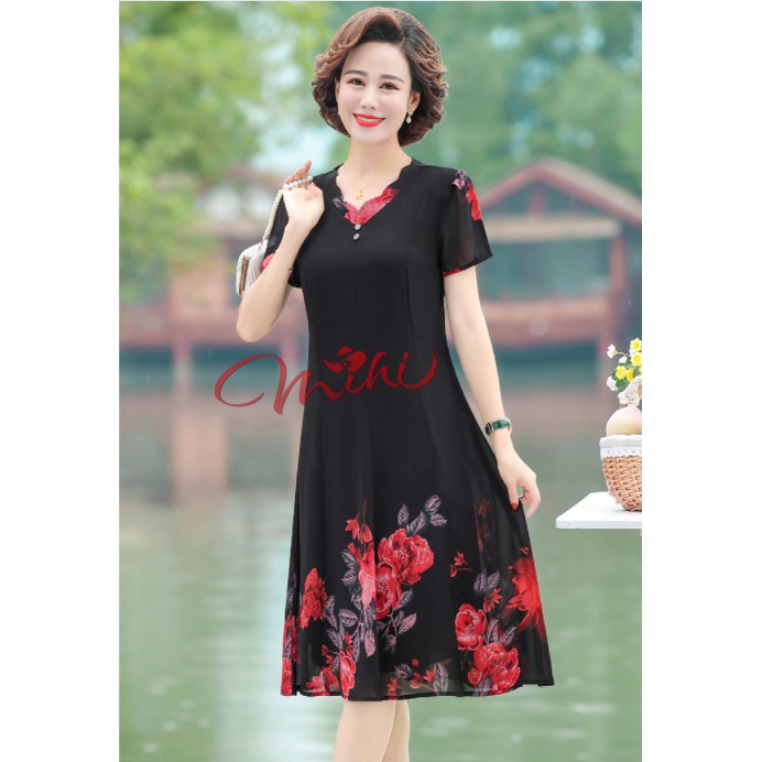 Váy Đầm trung niên nữ cho mẹ phối hoa cao cấp V63 - Áo đầm thời trang dự tiệc dạ hội đẹp sang trọng cho người lớn tuổi | BigBuy360 - bigbuy360.vn