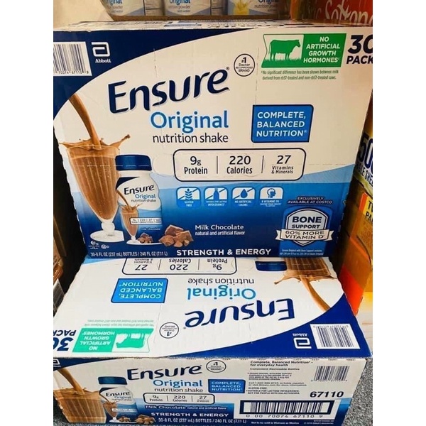 THÙNG 30 CHAI SỮA ENSURE SOCOLA NƯỚC CỦA MỸ