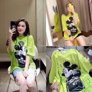 Áo thun nữ form rộng tay lỡ chất đẹp, áo phông mickey xanh chuối
