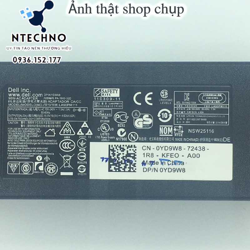 Sạc Laptop Dell 19.5V - 4.62A 90W [Zin] Chân to/Chân nhỏ Tặng kèm dây nguồn⭐ Bảo hành 12 Tháng (Sạc Zin/TC)
