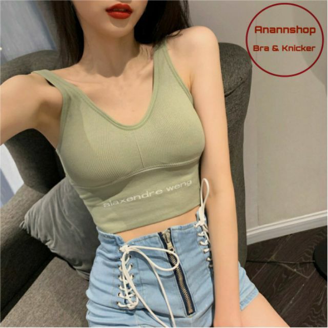 Áo Lót Ngực Bra Tập Thể Thao Chất Liệu Cotton Len Tăm Có Đệm Nâng Ngực Phong Cách Thời Trang Alexander Wang